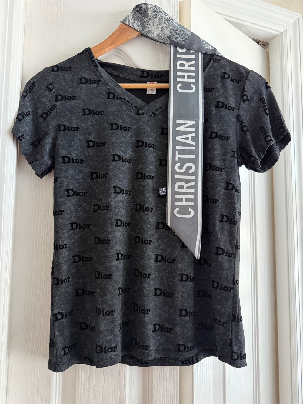 Black Logo-Print V-Neck Women’s T-Shirt